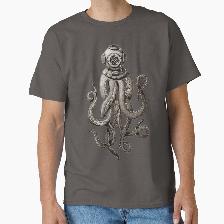 Strange Vintage SCUBA Diving Octopus Kraken T-shirts and Gifts by Robert Diebold