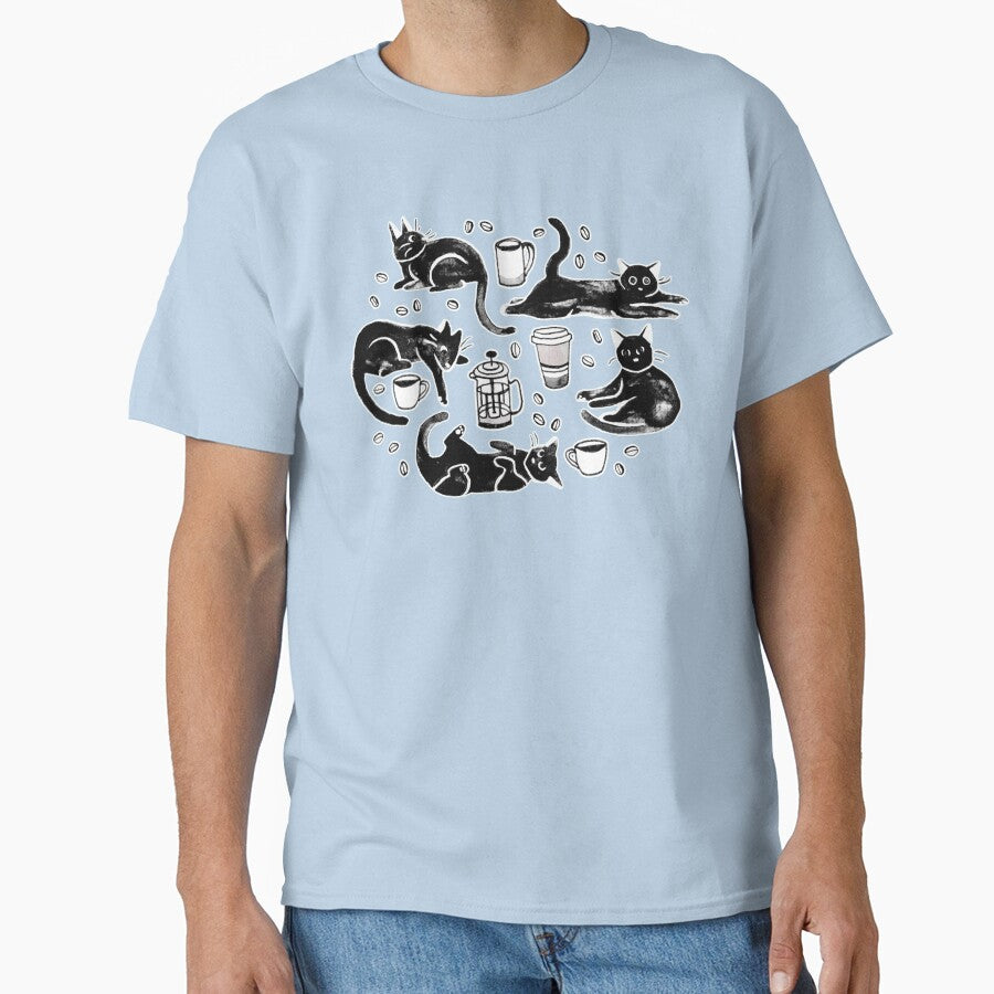 Black Cats & Coffee on Teal by TigaTiga