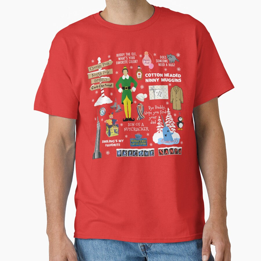 Buddy the Elf collage, Red background by birchandbark
