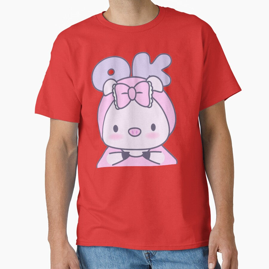 Cute OK Pink Piggy - Kawaii Pastel Anime Pig with Bow by GenZFashion000