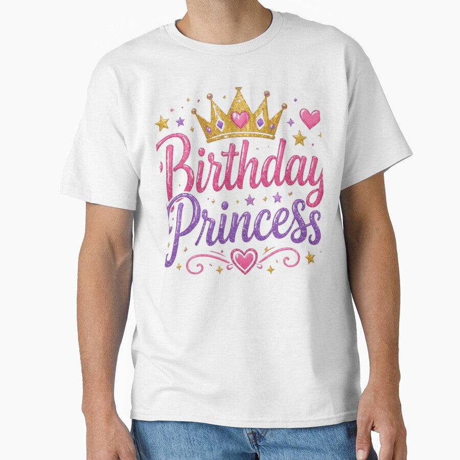 Birthday Princess Cute Crown Girls Birthday Party Shirt Pink Purple Glitter Design by Pochininki