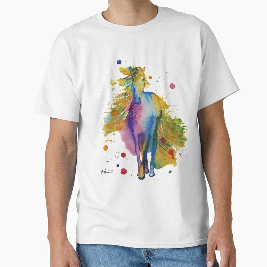 Horse in watercolor, colored freedom by Maryse-Montron