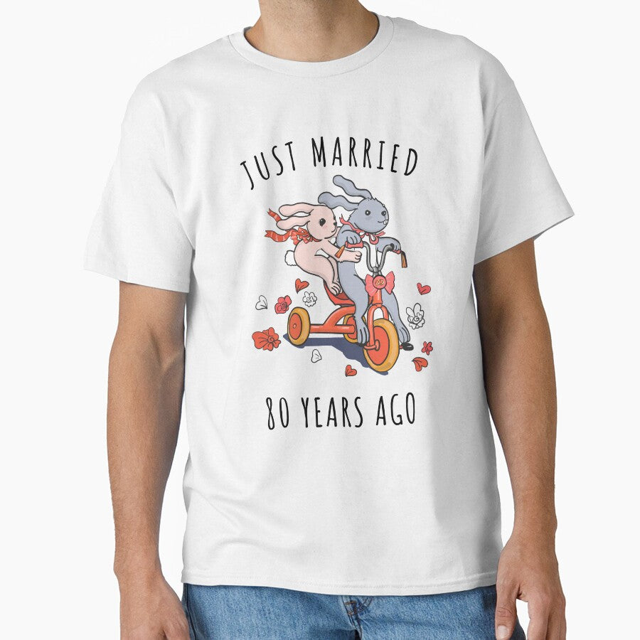 Just Married 80 Years Ago - 80th Anniversary Couple Bunnies Tee, Phone Cases And Other Gifts by MemWear