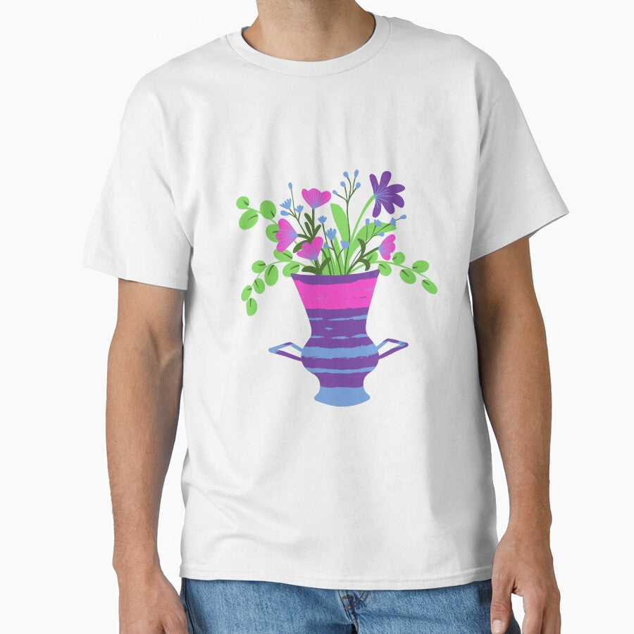 Purple, blue and pink flowers in a vase. by moxdesign