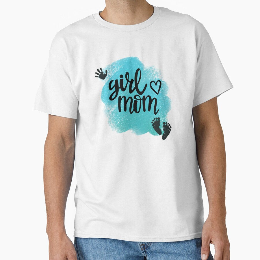 Girl Mom with Hand & Footprints & Teal Background by JeweledDesigns
