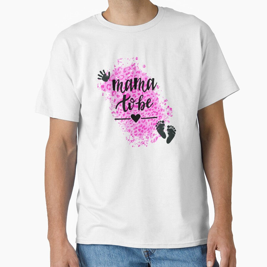 Mama to Be with Hand & Footprints & Pink Leopard Print Background by JeweledDesigns