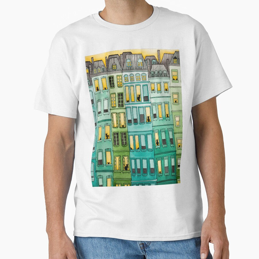 Cats in Green Townhouses by KilkennyCat Art