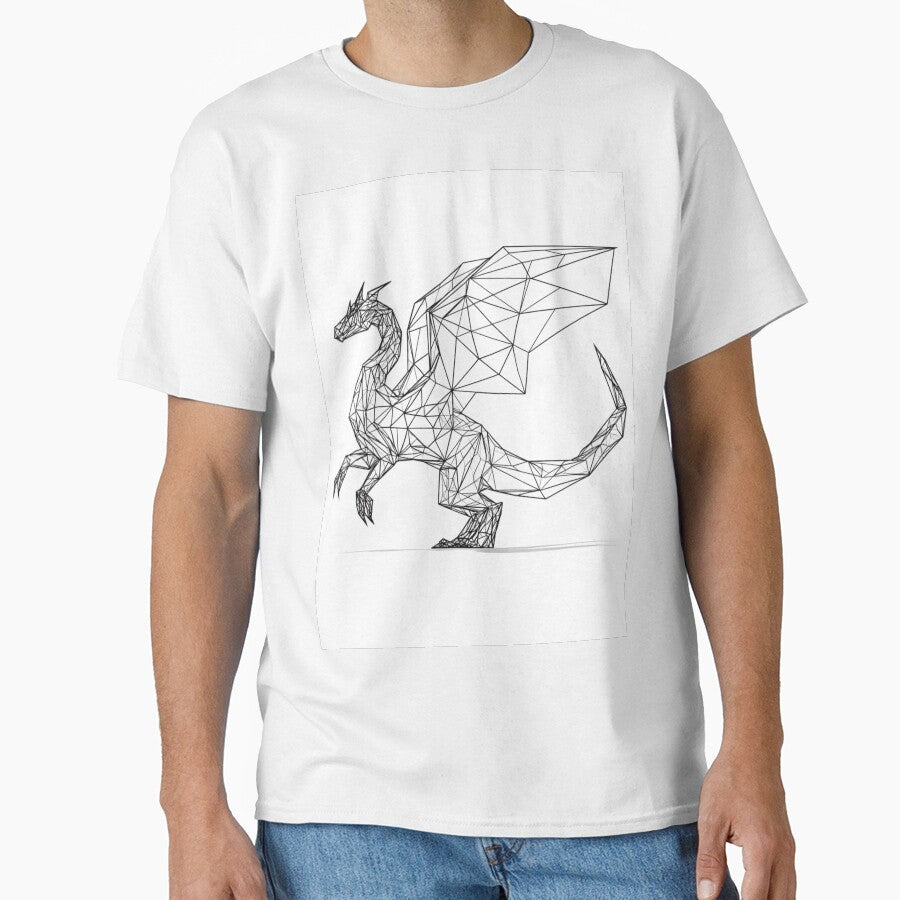 Geometric Dragon Fine Line Art | Fantasy Black and White Illustration by TypoArtPrints