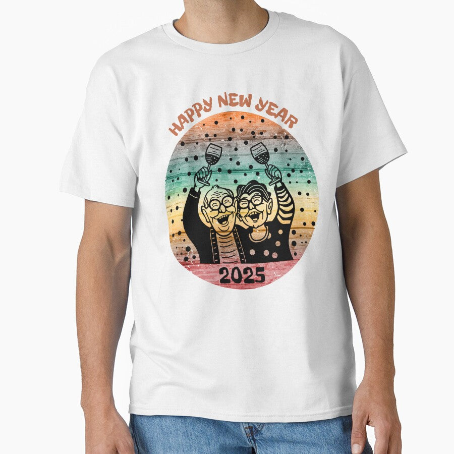 Happy New Year 2025 Old Couple Grandma Grandpa by Maggie Mustard