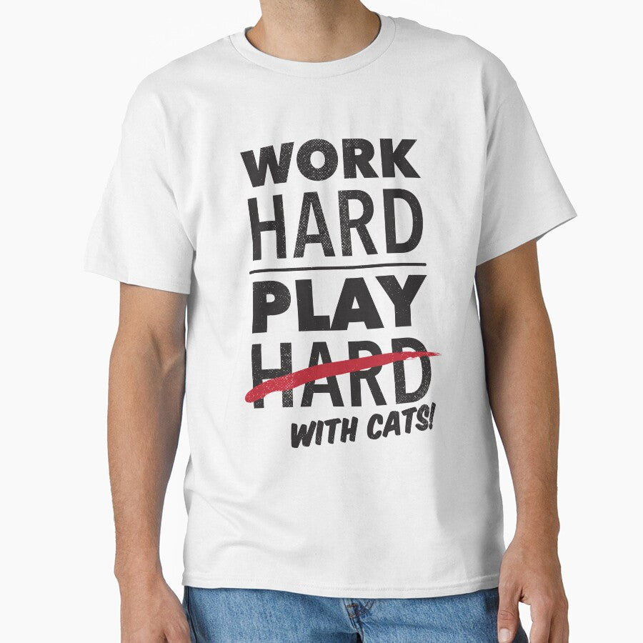 Work Hard Play With Cats - Black on Light by Sydtropolis