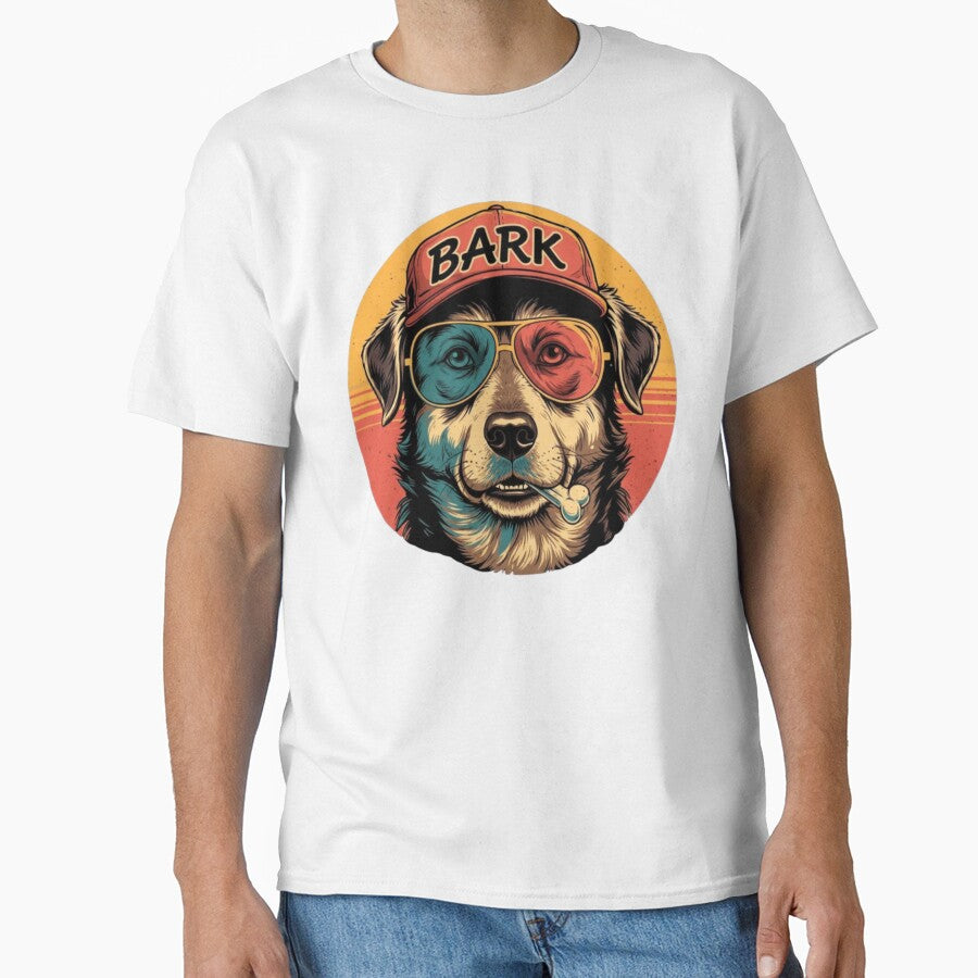 Retro Dog Lover Design – ‘BARK’ Cool Dog with Vintage Cap & Sunglasses – Funny Pet Gift Illustration by MadeByACJ