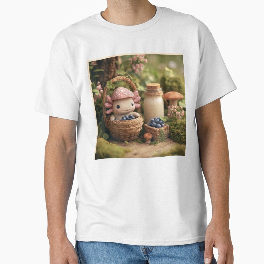 Kawaii Mushroom Axolotl – Cottagecore Blueberry Forest Creature – Cute Cozy Amphibian Art by MadeByACJ