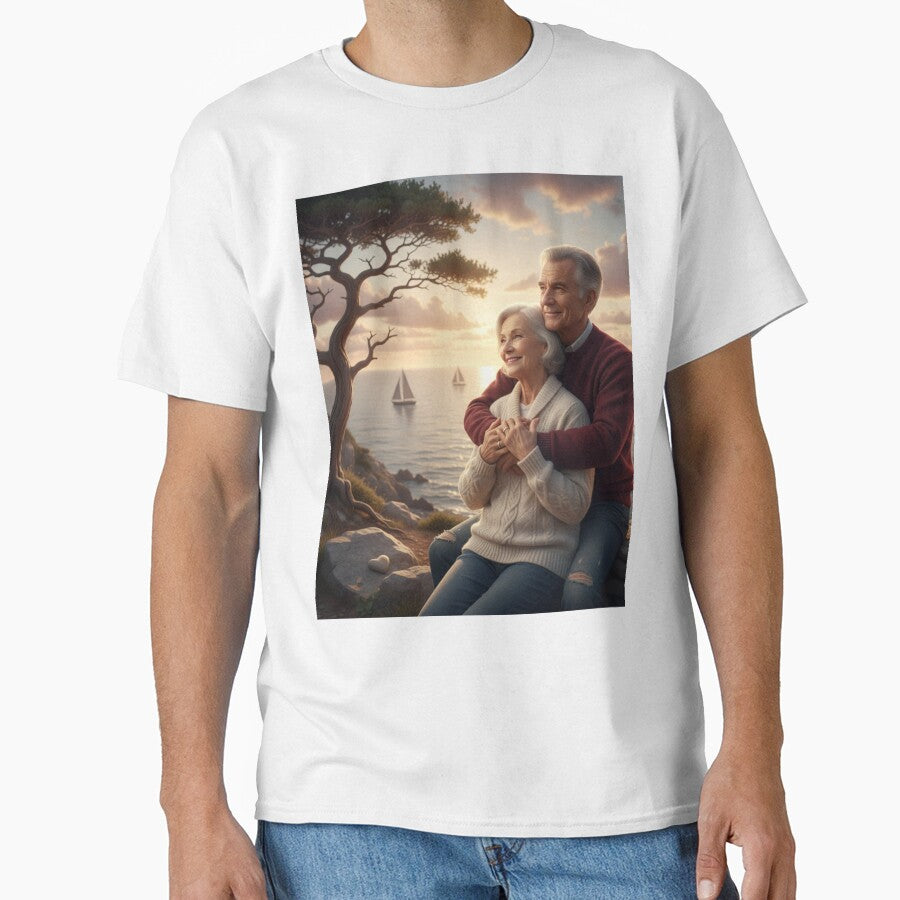 Timeless Love at Sunset – Romantic Elderly Couple by the Sea | Forever Together Art by VibeVauilt
