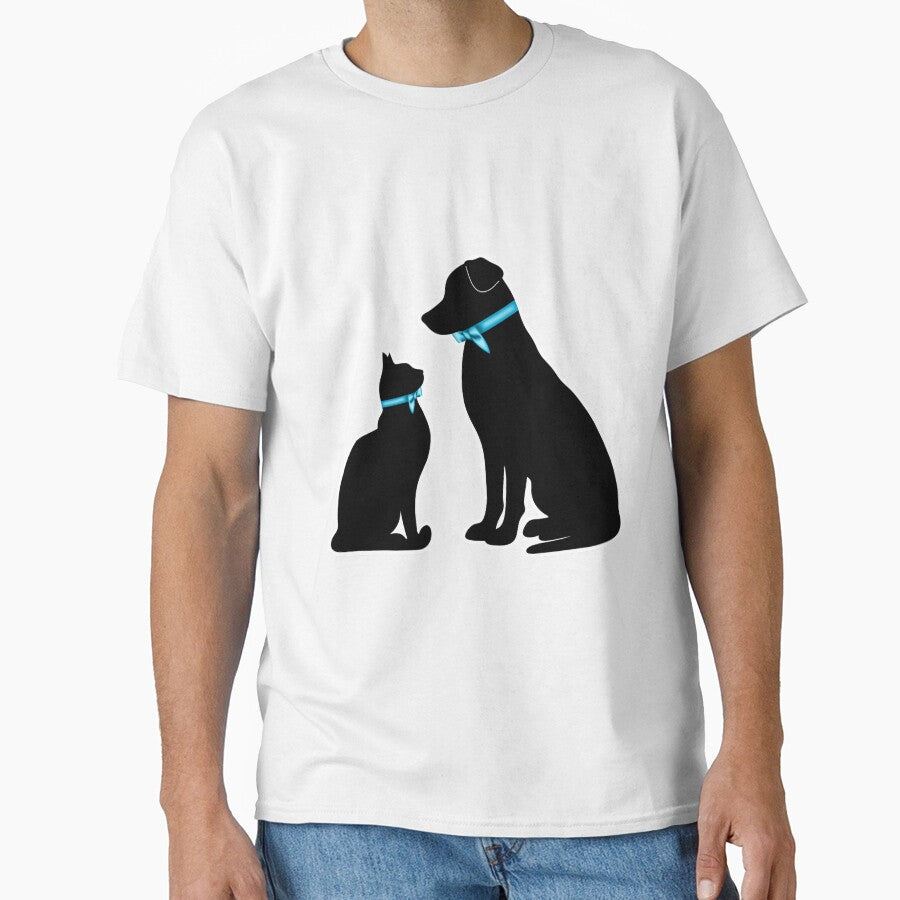 Dapper Cat and Dog Silhouette Blue Bowties Art by Kaimarbe | Cute Stickers & Apparel