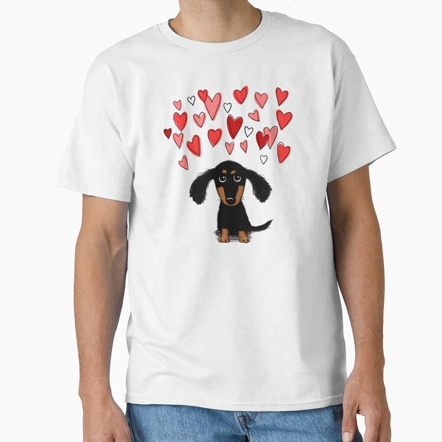 Cute Dachshund Puppy Dog with Valentine Hearts by Jenn Inashvili
