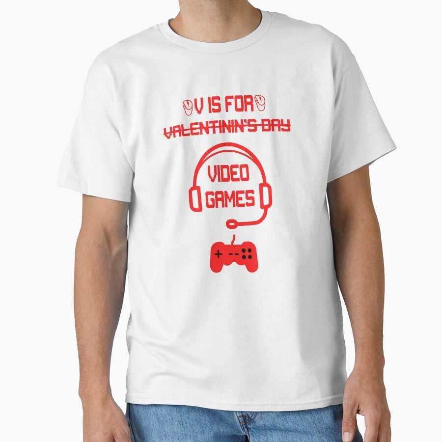 V is for Video Games Funny Valentines Day Gamer Boy Men by FlyShop1
