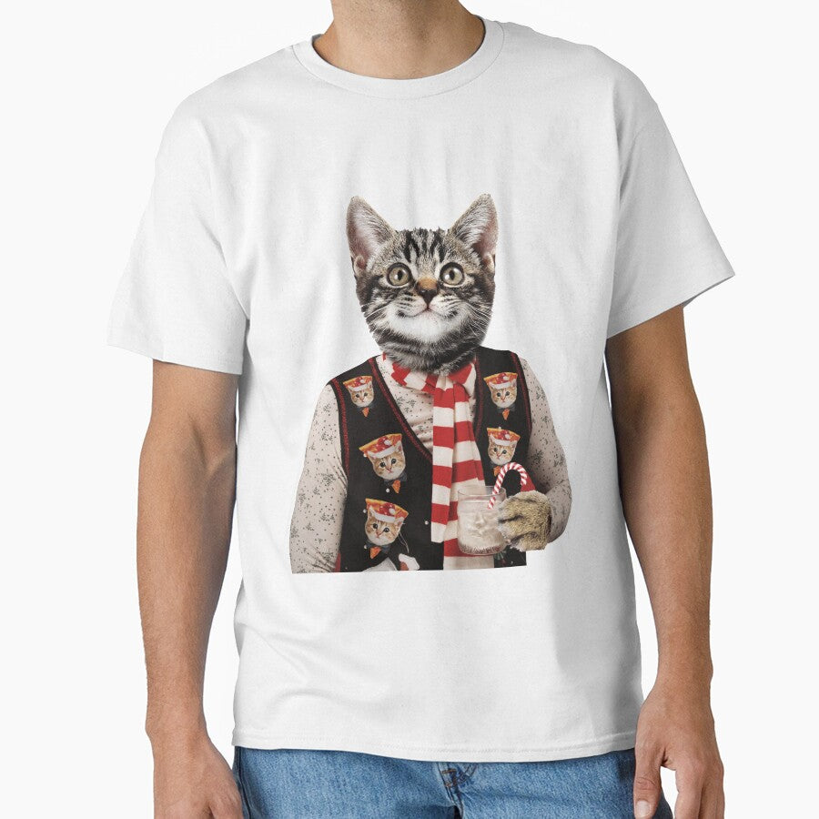 Hipster Cat Wearing Ugly Christmas Sweater With Pizza Cats On It by banwa