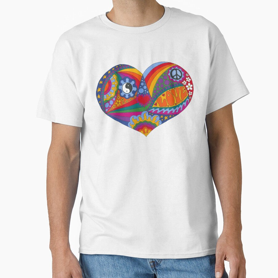 Psychedelic Heart Art Orange– Retro Hippie Rainbow Groovy Peace Design by Kellie Espie Art