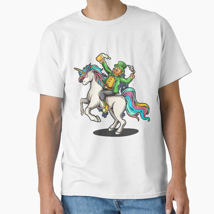 St. Patrick's Day Bearded man sitting on a unicorn Horse by king's Outfit