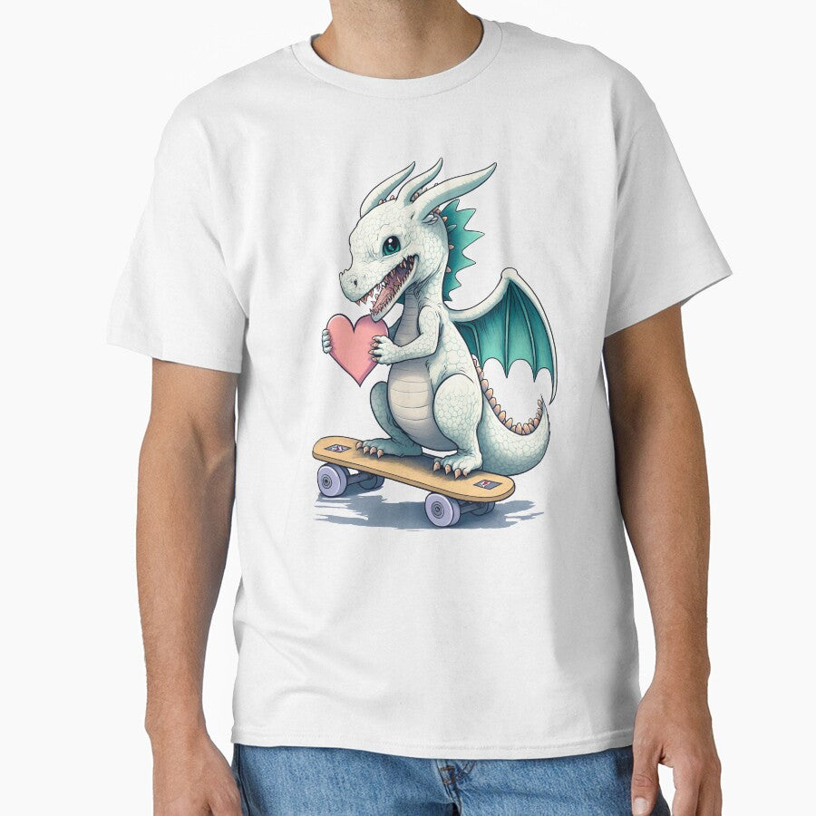 Happy dragon on a skateboard holding heart by WaveDance
