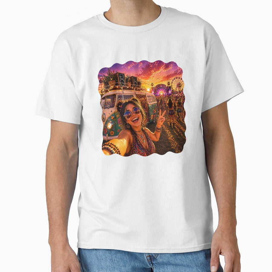 Festival Van Selfie – Sunset Music Party Hippie Camper Neon Art by Digital Culture Studio