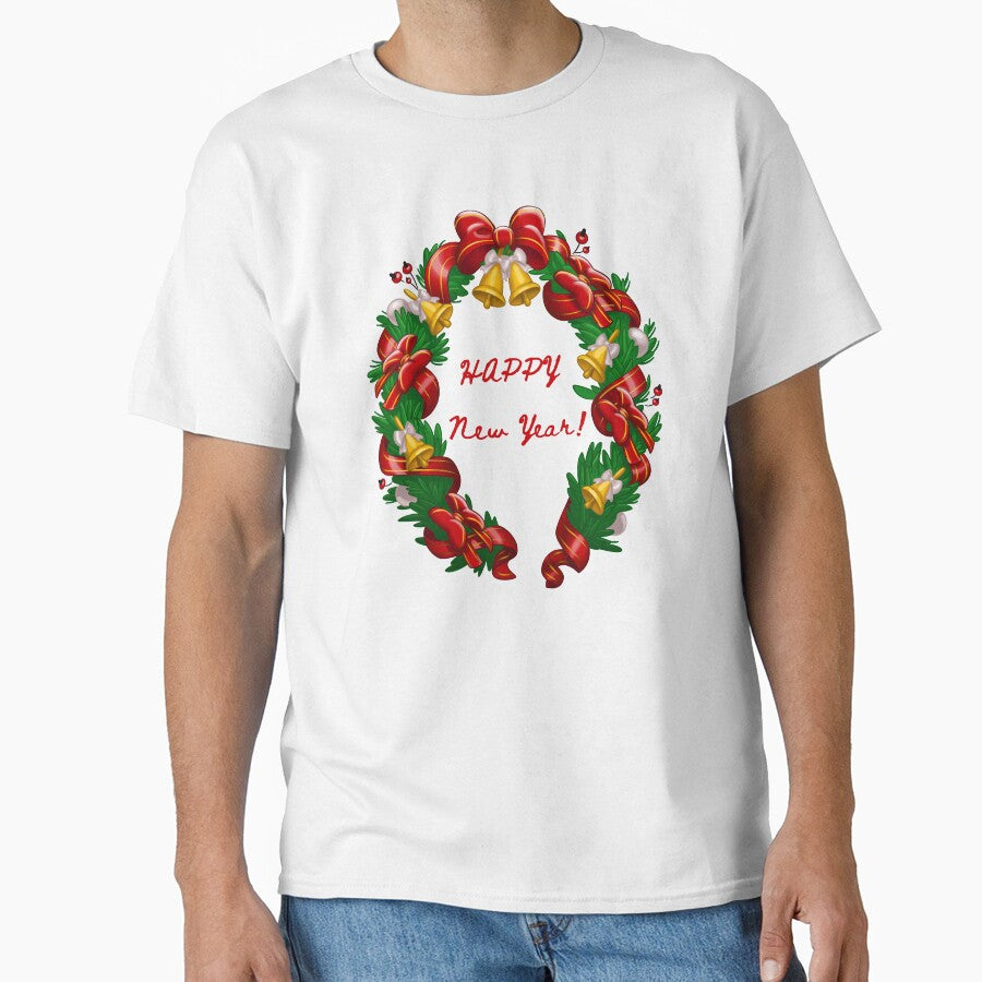 Happy new year decorative wreath and bow and with jingle bells by AnnaRuz
