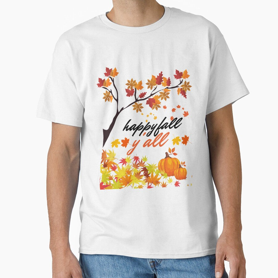 happy fall y'all funny autumn tree with falling leaves harvest pumpkin and squirrels by mydreamcatcher