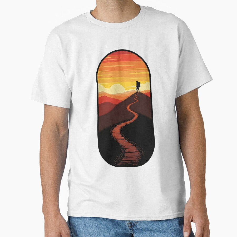 Vintage Hiking Silhouette – Retro 70s Sunset Trail Badge, Wanderlust Adventure Vibes by Luminari Creations