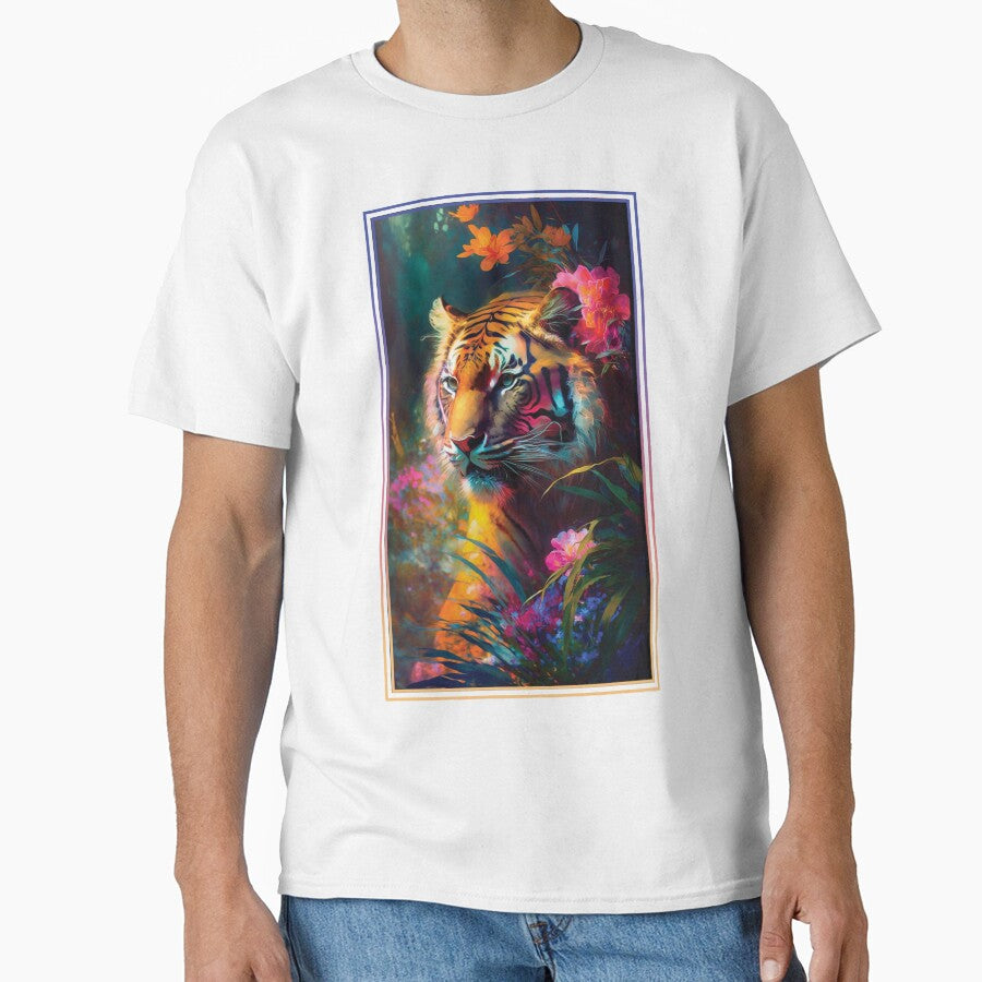 Tiger Vibrant Tropical Flower Tall Digital Oil Painting Portrait by arthouseflunky