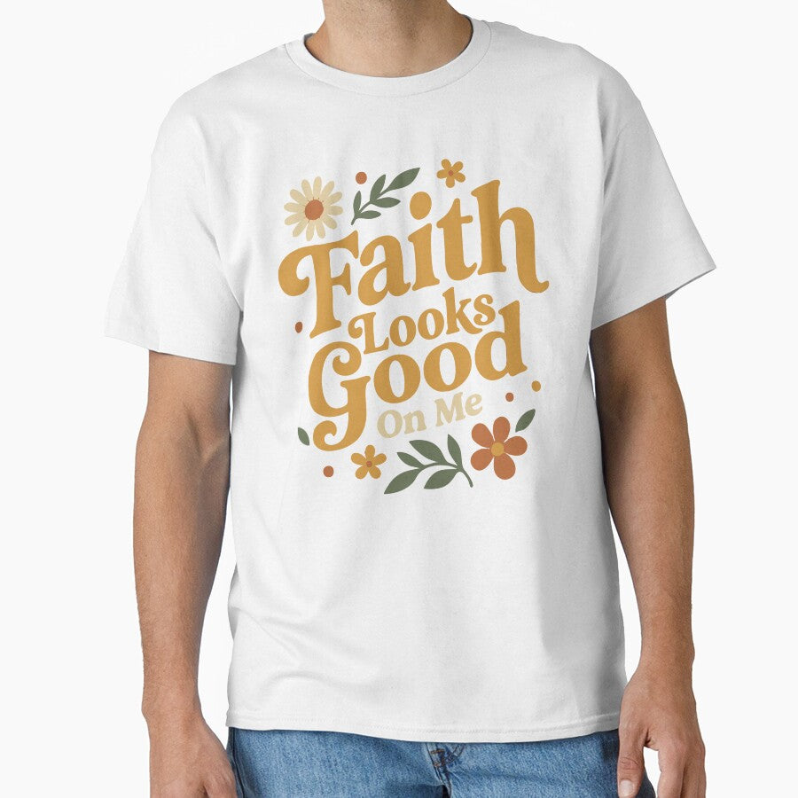 Faith Looks Good On Me Floral Retro Christian Quote Design by camisagrafica