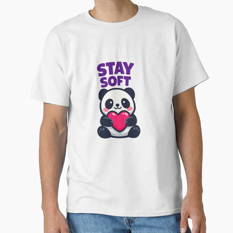 Stay Soft Panda Cute Animal Holding Heart Kawaii Panda Design by Lovestickerco