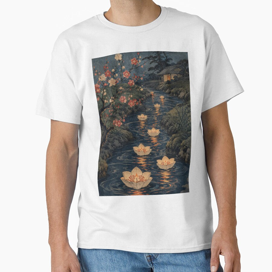 Lantern River Drift - Vintage Japanese Spring Festival Ukiyo-e Woodblock by bapupa