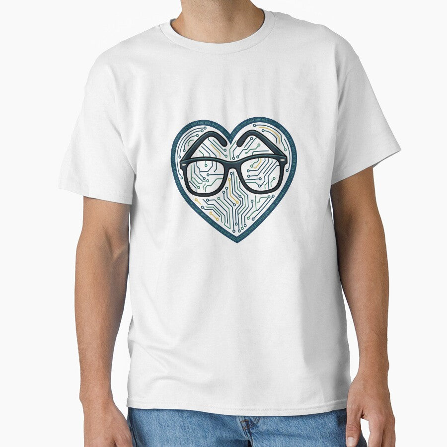 Geeky Heart with Glasses and Circuit Lines by Byte-shirt