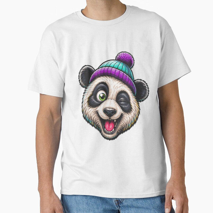 Funny Winking Panda Wearing Colorful Winter Beanie Cute Street Style Graphic by Krincydigitalart