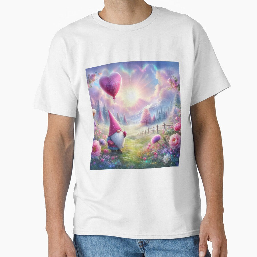 Valentines Day dwarf with a purple hat holding a heart balloon fantasy landscape,valentine art,valentine design by Expressions-Sel