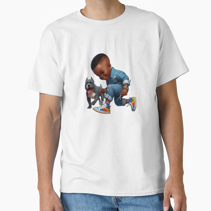 Adorable Black Kid with Dog | Fun Cartoon Artwork by Lulunza