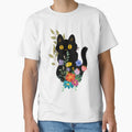 Black cat with flowers by Pattern King