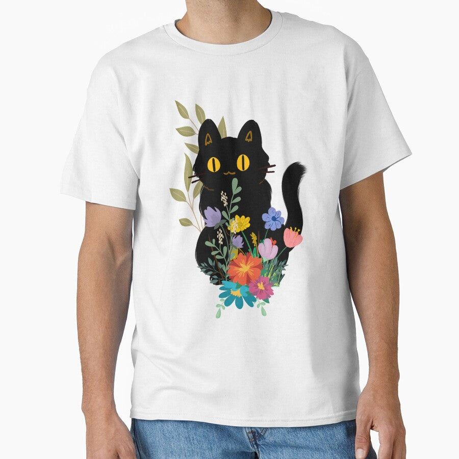 Black cat with flowers by Pattern King