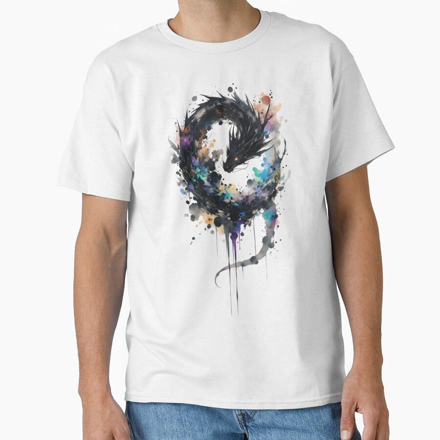 Cosmic Shadow Dragon Watercolor Art | Celestial Fantasy Dragon Spiral Design by Dyan4