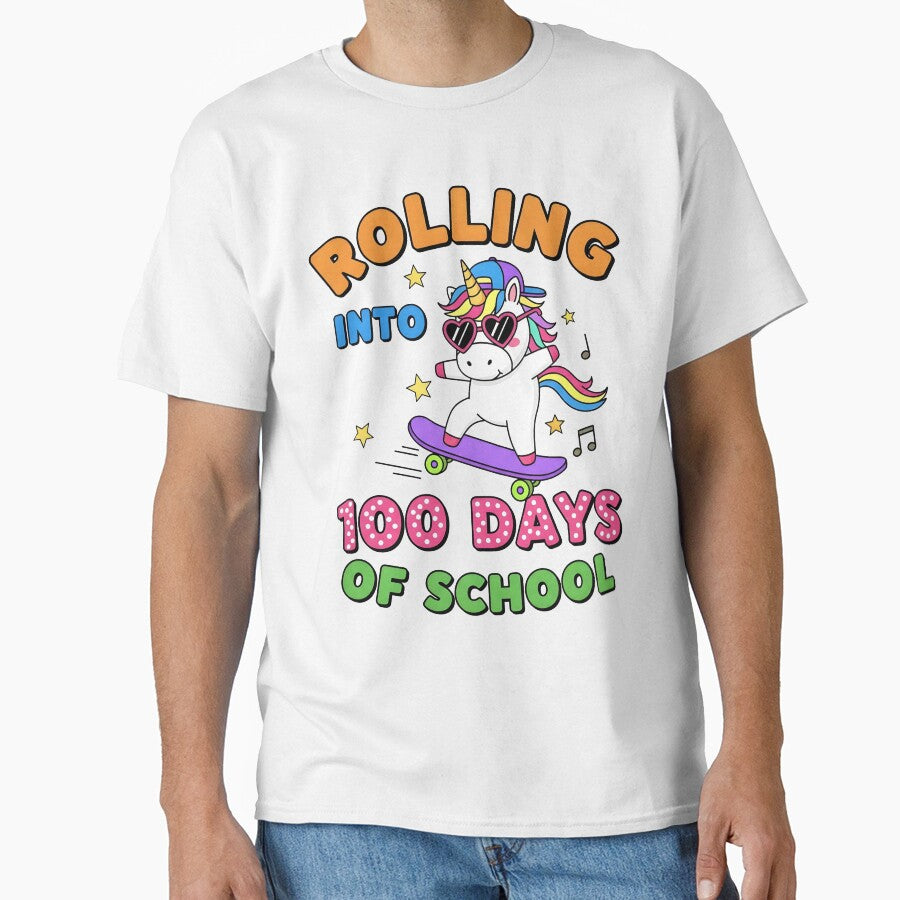 Rolling Into 100 Days Of School Unicorn Girl Skateboard by KroghDs