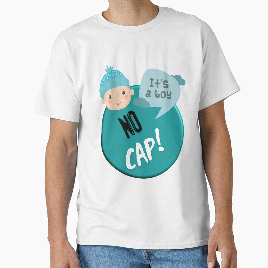 No Cap It’s a Boy – Cute Baby Boy Sticker with Teal Blue Hat by Miss Dewberry