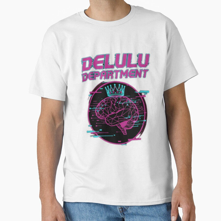 DELULU DEPARTMENT T-Shirt | Funny Delusional Gen Z Meme Humor | Retro Glitch Y2K Brain Art Gift by Magounette