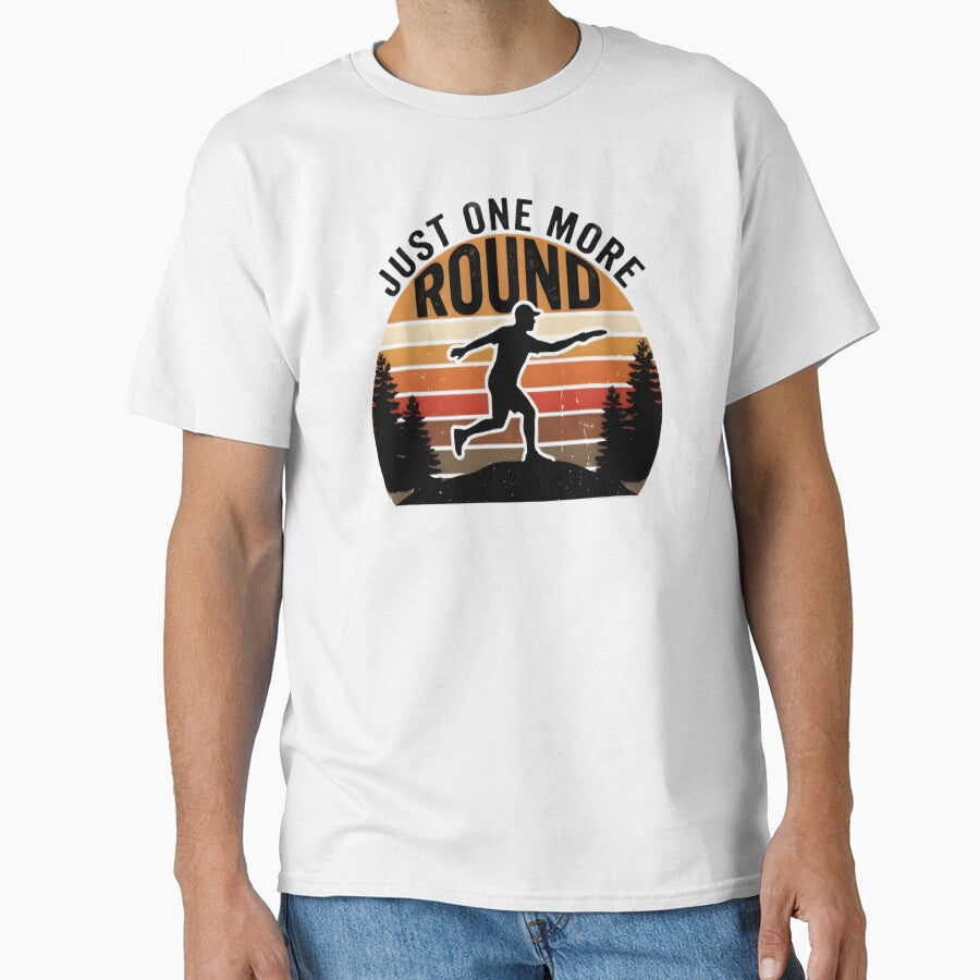 Just One More Round Funny Disc Golf Retro Silhouette Design by FairwayApparel