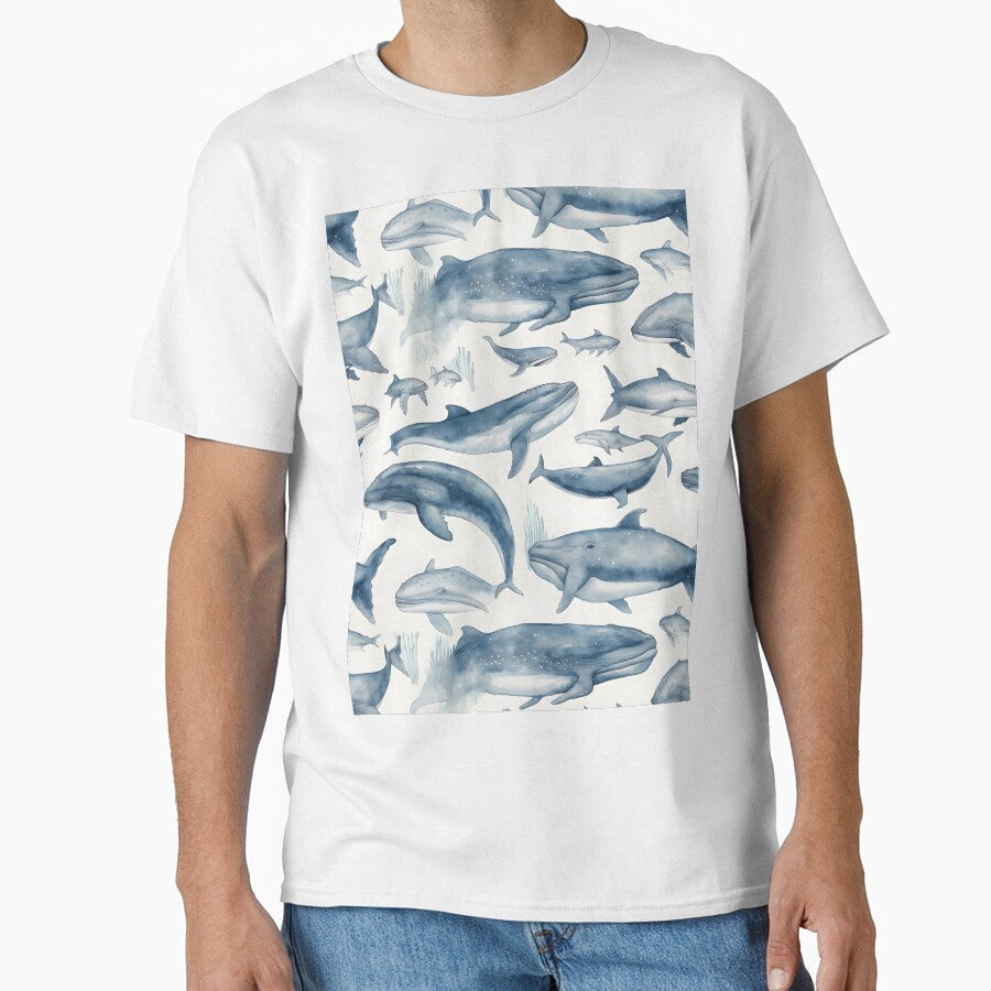 Whales Fantastic Sea Animals Retro Watercolor Pattern by SecretDicer