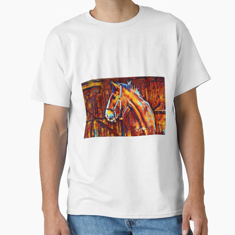 Shire horse in stable – blue orange and brown digital painting by NickoPrints