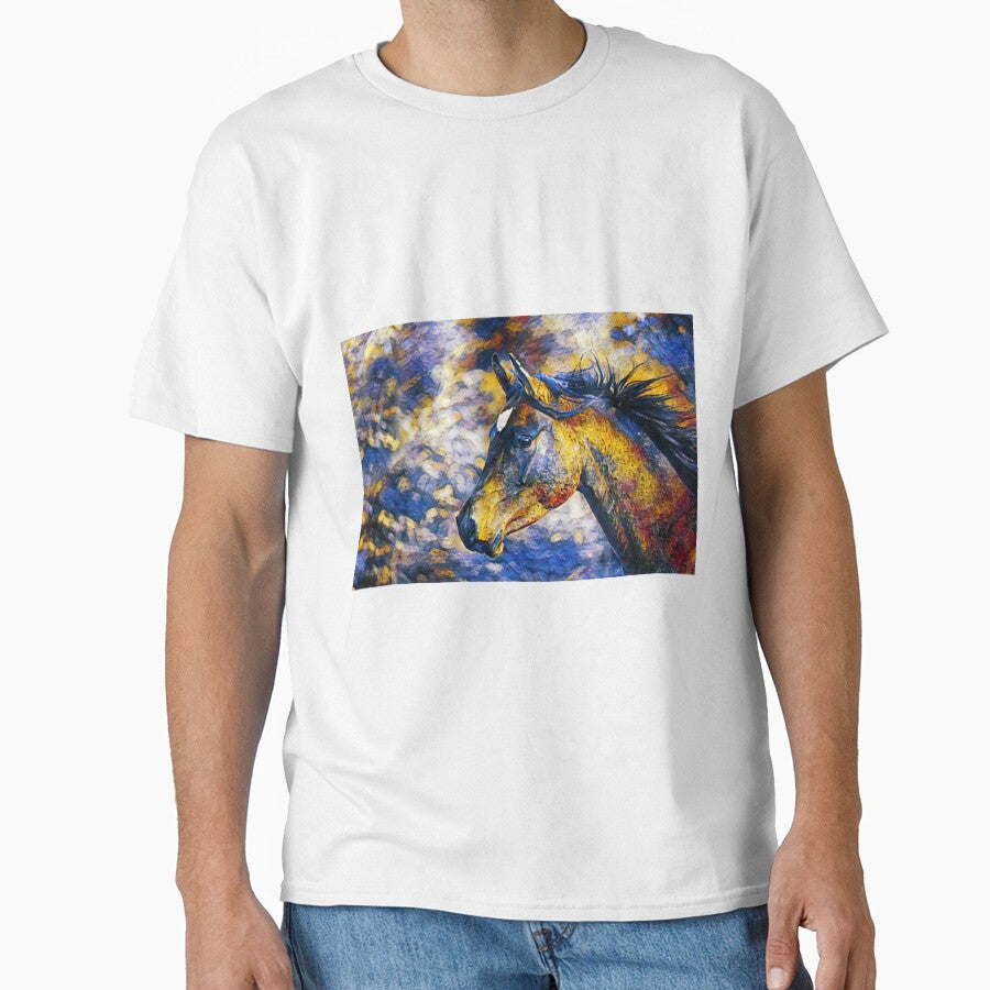 Portrait of a thoroughbred horse in blue, white and orange by NickoPrints