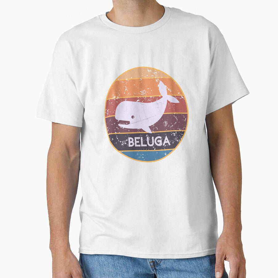 Beluga Whale Swimming Retro Illustration by kuremureDesign