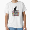 Bookish Black Cat on Books with Flowers – Cozy Reader Illustration by WildLakePatterns