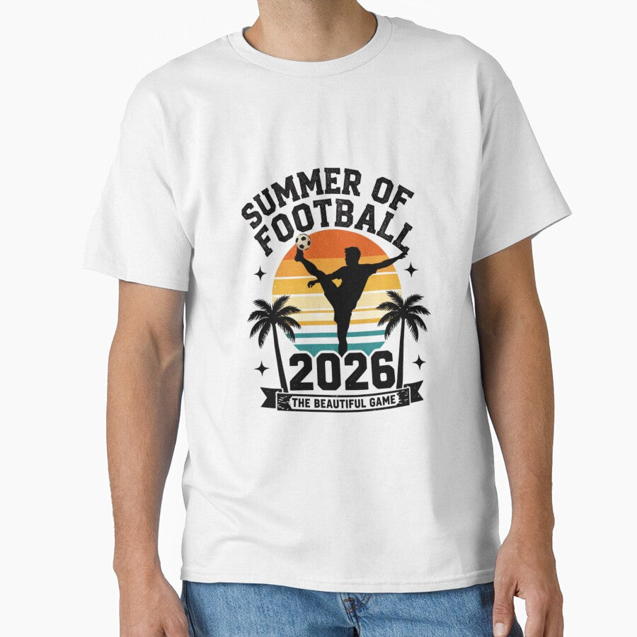 Summer of Football 2026 Retro Vintage Soccer Fan T-Shirt | Sunset Football Graphic by BloomingByL