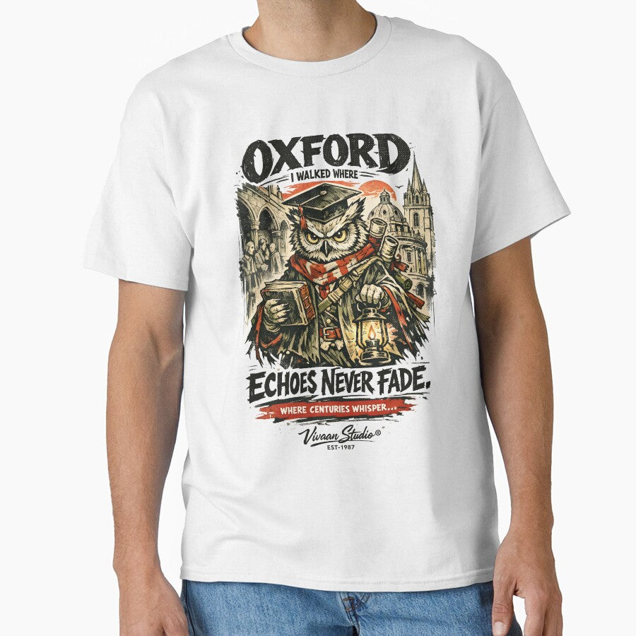 Oxford University Aesthetic Vintage Owl Art - I Walked Where Echoes Never Fade Dark Academia Poster by Vivaan Studio by Vivaan Studio